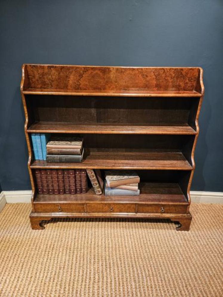 Superb Victorian Burr Walnut and Oak Waterfall Bookcase  - Image 1