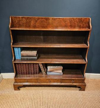 Superb Victorian Burr Walnut and Oak Waterfall Bookcase 