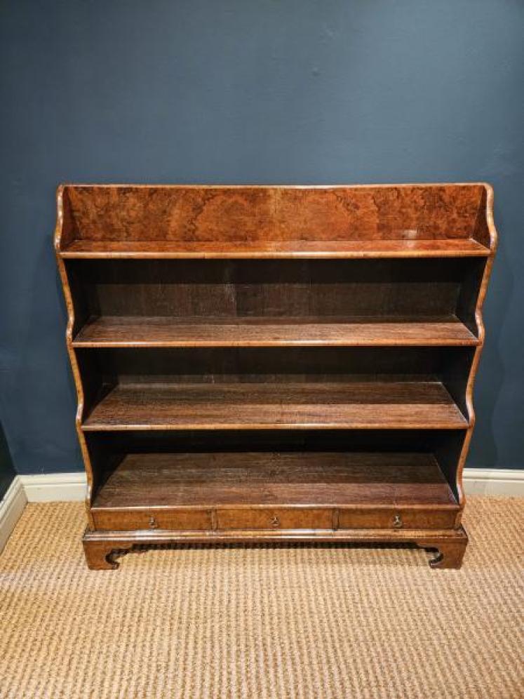 Superb Victorian Burr Walnut and Oak Waterfall Bookcase  - Image 5