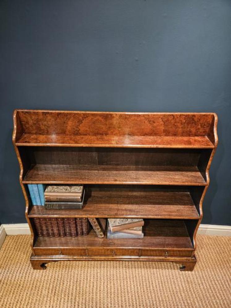 Superb Victorian Burr Walnut and Oak Waterfall Bookcase  - Image 6