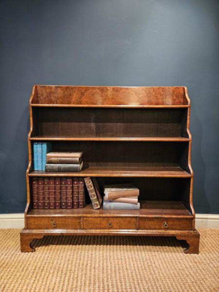 Superb Victorian Burr Walnut and Oak Waterfall Bookcase  - Image 7