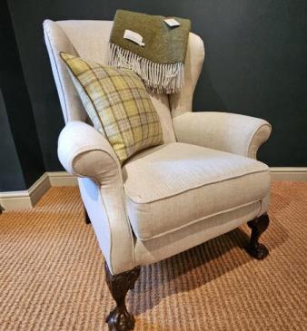 Edwardian Cream Linen Wing Back Arm Chair