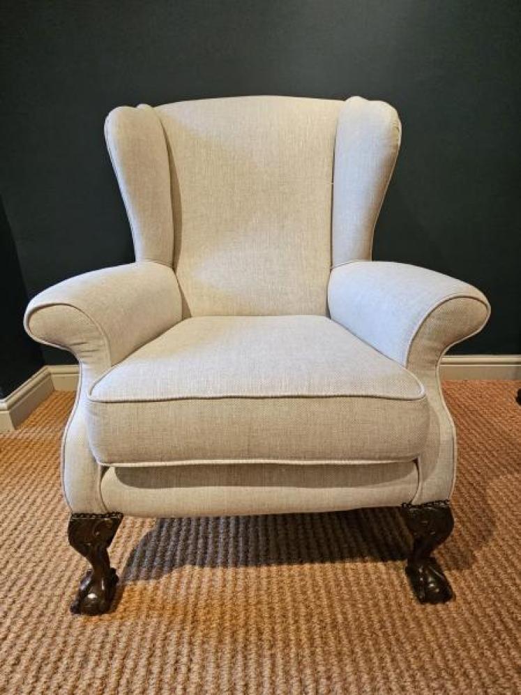 Edwardian Cream Linen Wing Back Arm Chair - Image 2