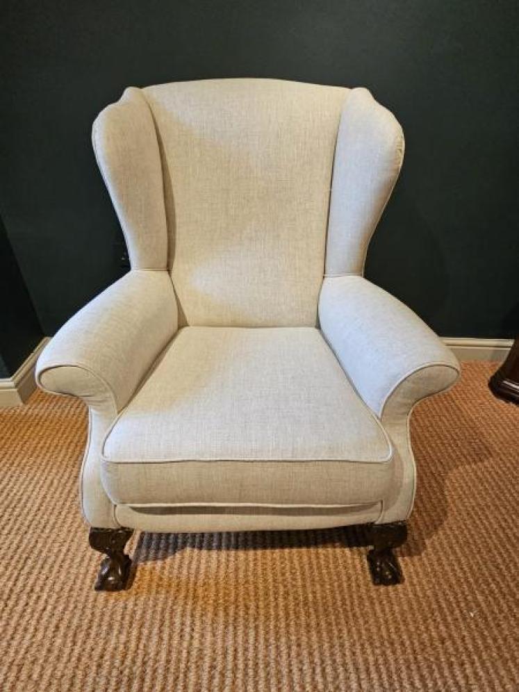 Edwardian Cream Linen Wing Back Arm Chair - Image 3
