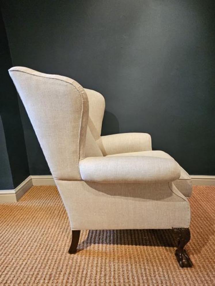 Edwardian Cream Linen Wing Back Arm Chair - Image 4