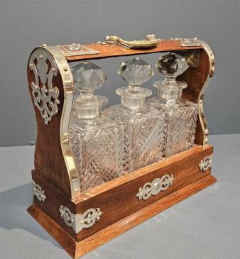 Small Victorian Walnut and Silver Plated Tantalus