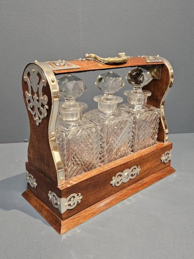 Small Victorian Walnut and Silver Plated Tantalus - Image 1