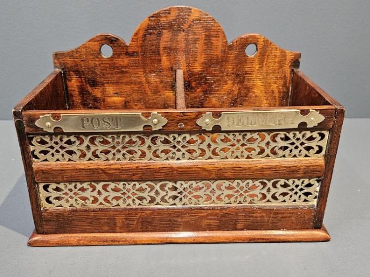 Victorian Oak and Brass Mail Basket - Image 1