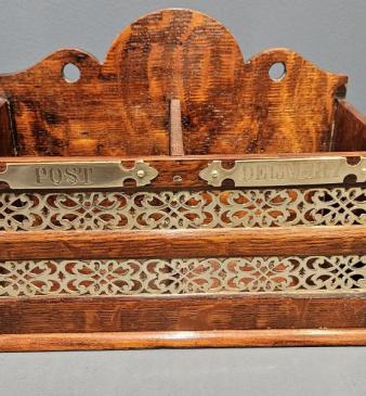 Victorian Oak and Brass Mail Basket