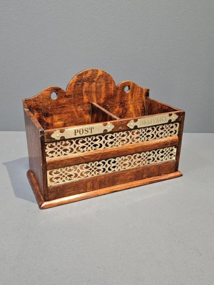 Victorian Oak and Brass Mail Basket - Image 4