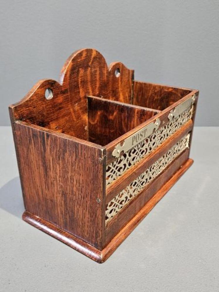 Victorian Oak and Brass Mail Basket - Image 5