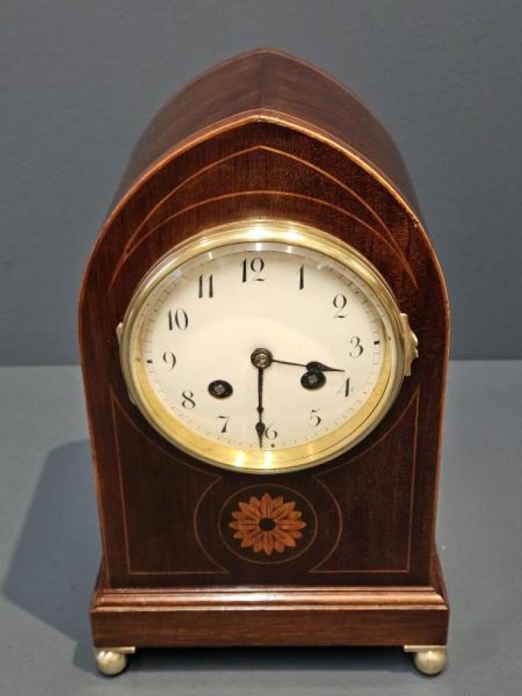 Late Victorian Bell Chiming Mahogany Mantel Clock - Image 2