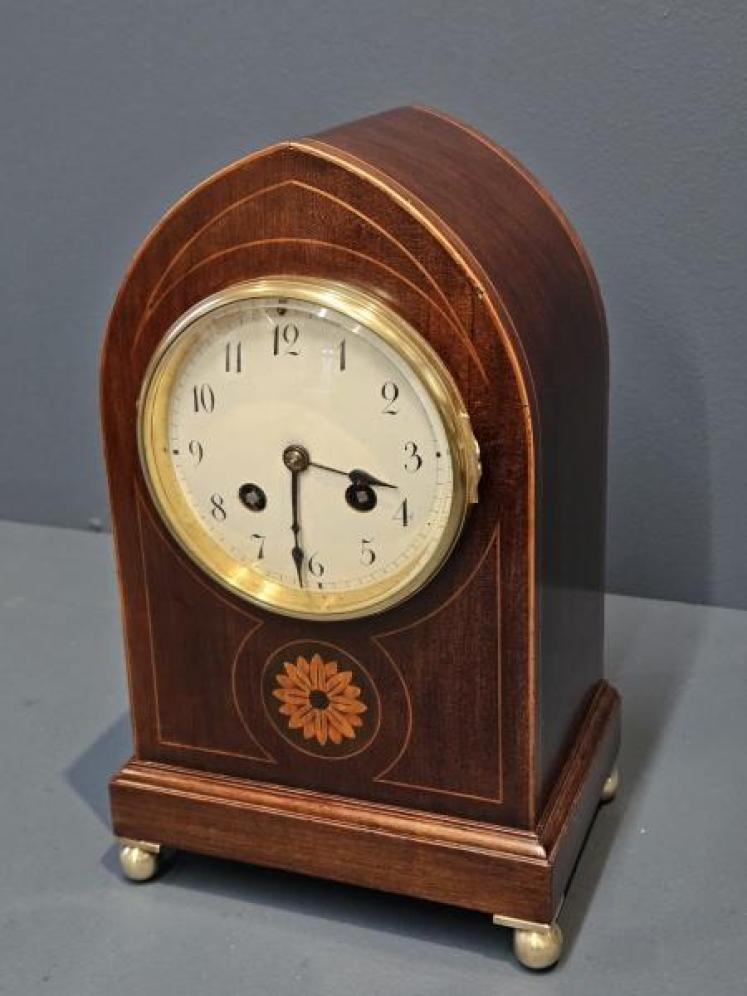 Late Victorian Bell Chiming Mahogany Mantel Clock - Image 3