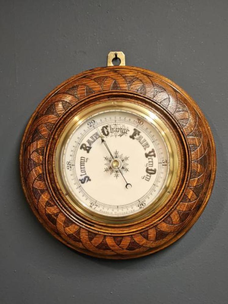 Victorian Oak Geometric Design Cased Barometer - Image 1