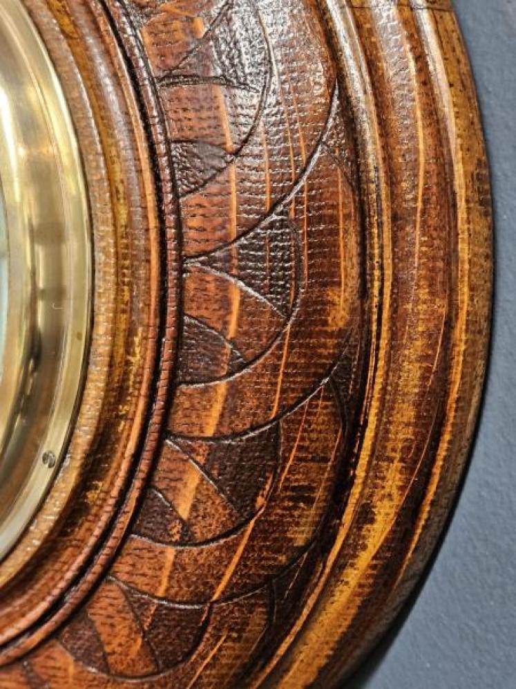Victorian Oak Geometric Design Cased Barometer - Image 4