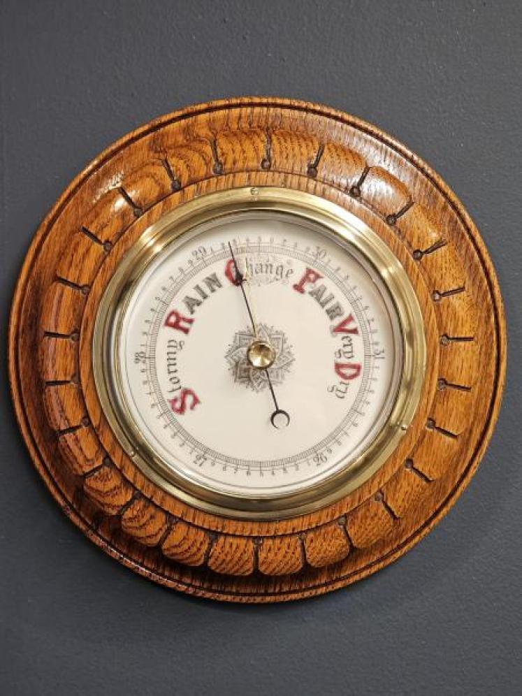 Victorian Oak Petal Carved Case Barometer - Image 1