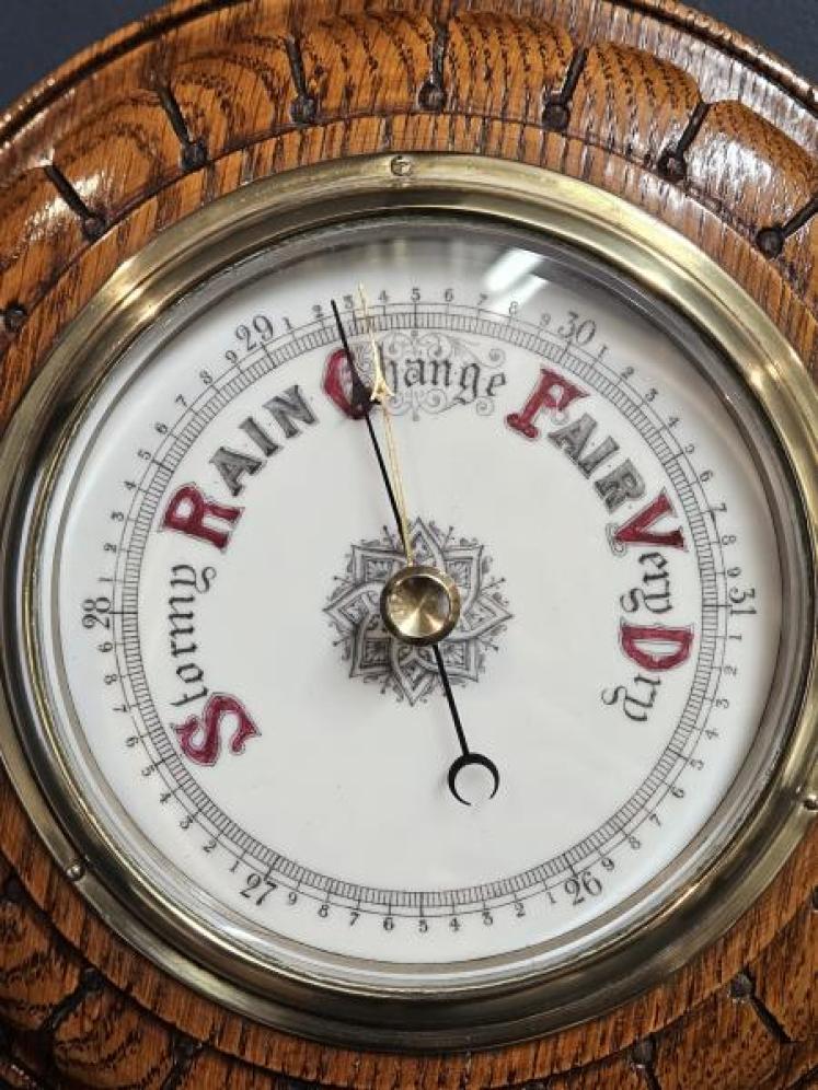 Victorian Oak Petal Carved Case Barometer - Image 2