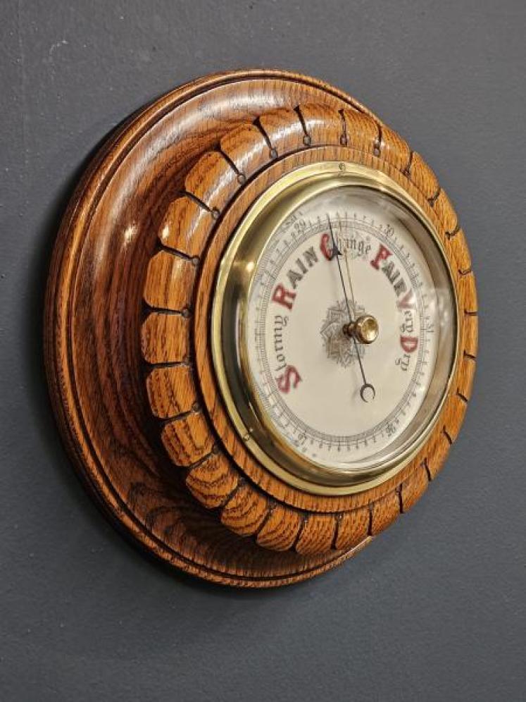 Victorian Oak Petal Carved Case Barometer - Image 3