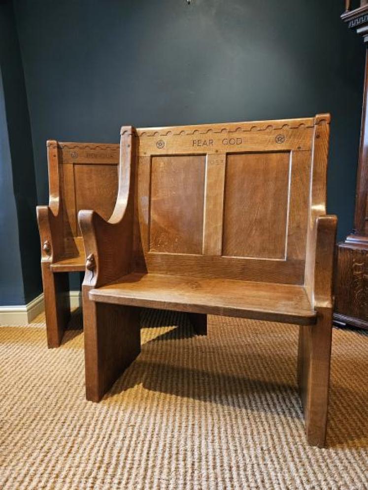 Pair of Unique Thompsons of Kilburn Mouseman Settles  - Image 1