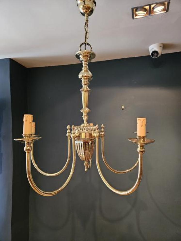 Edwardian Five Arm Brass Chandelier - Image 1