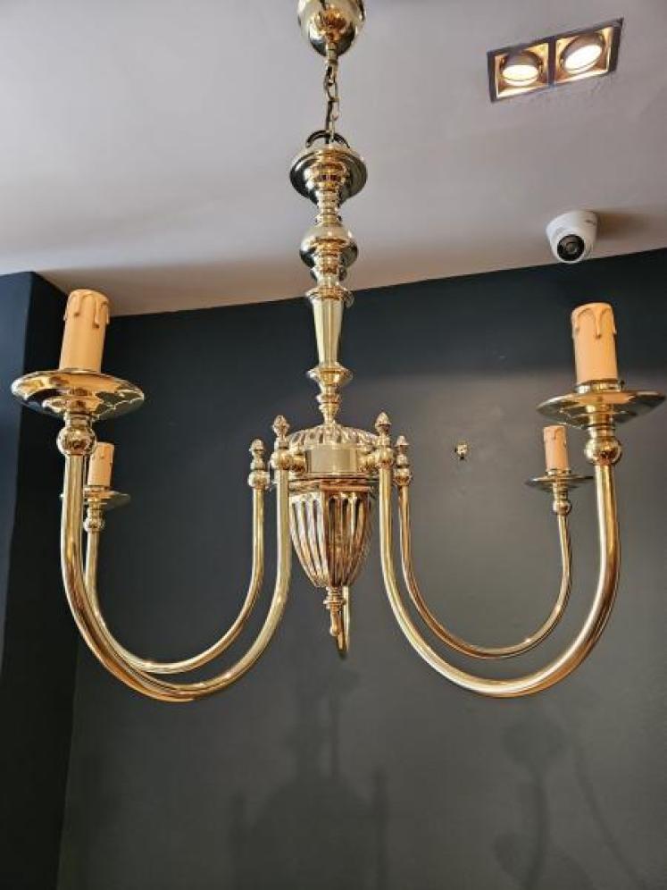 Edwardian Five Arm Brass Chandelier - Image 2