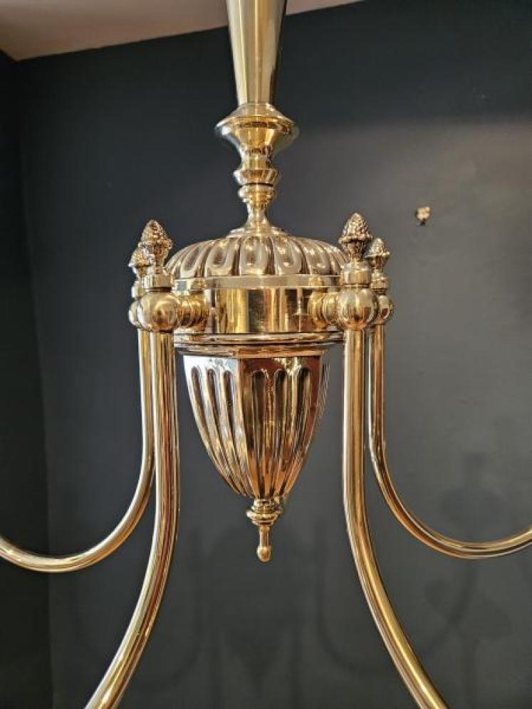 Edwardian Five Arm Brass Chandelier - Image 3