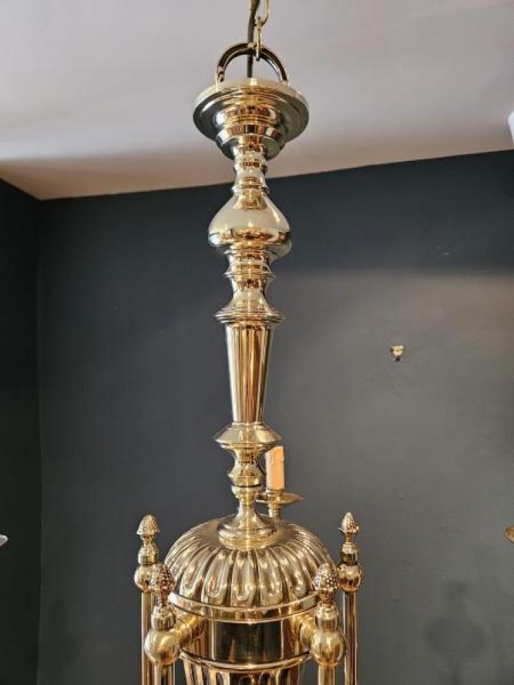 Edwardian Five Arm Brass Chandelier - Image 4