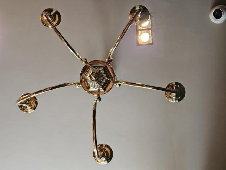 Edwardian Five Arm Brass Chandelier - Image 5