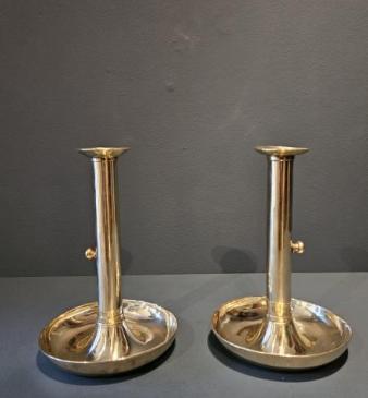 Pair of Georgian Brass Candlesticks With Dished Bases