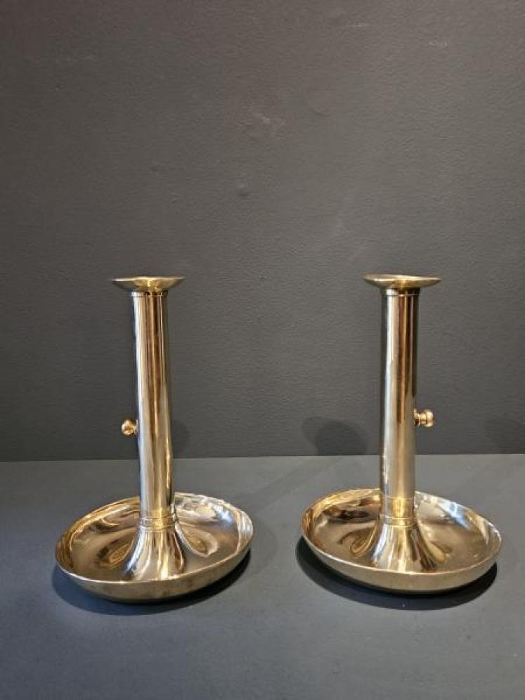 Pair of Georgian Brass Candlesticks With Dished Bases - Image 1