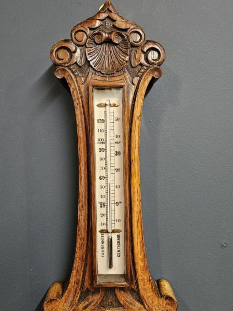 Victorian Carved Oak Silvered Dial Banjo Barometer - Image 5