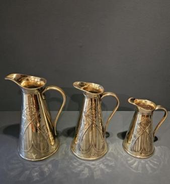 Set of 3 Art Nouveau Brass Jugs