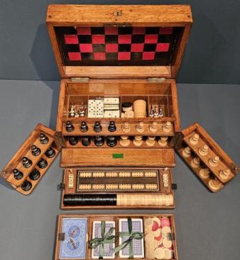 Edwardian Oak Cased Games Compendium and Contents
