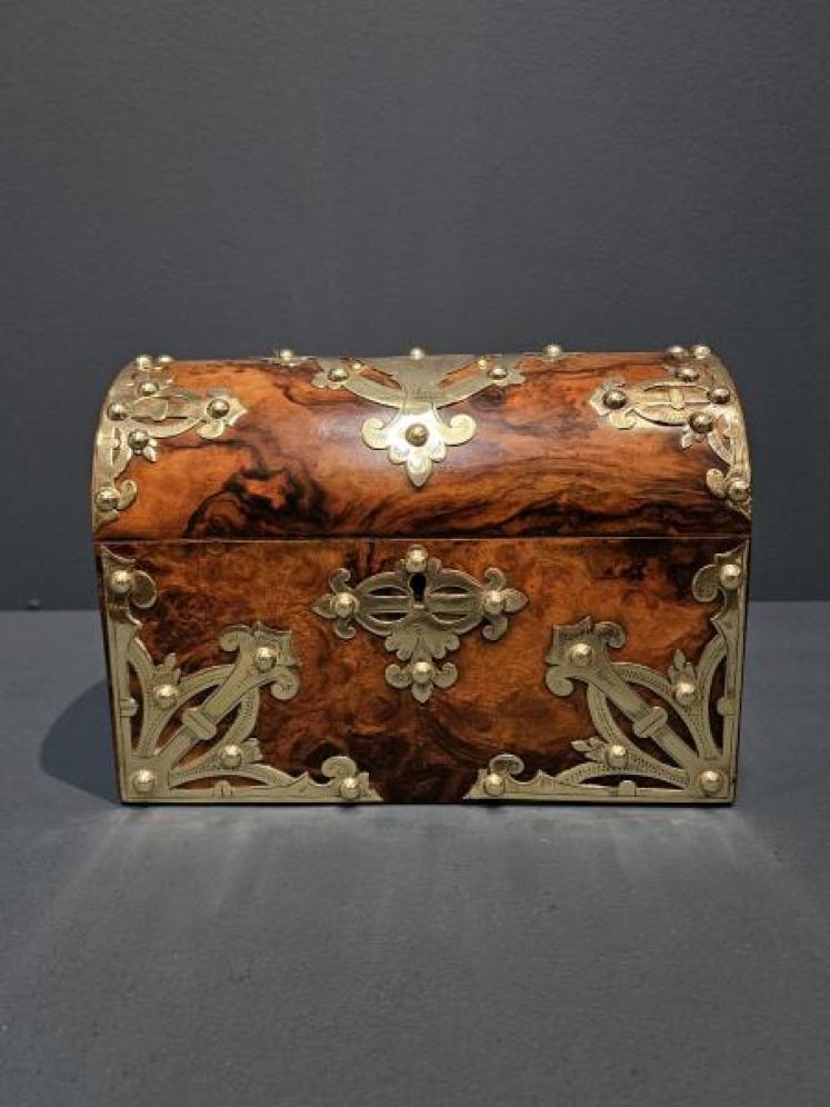 Victorian Brass Trimmed Walnut Stationery Box - Image 1