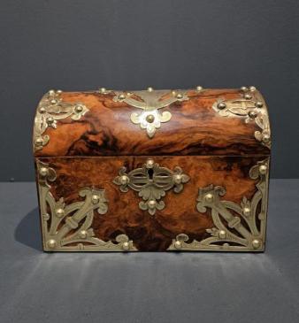 Victorian Brass Trimmed Walnut Stationery Box