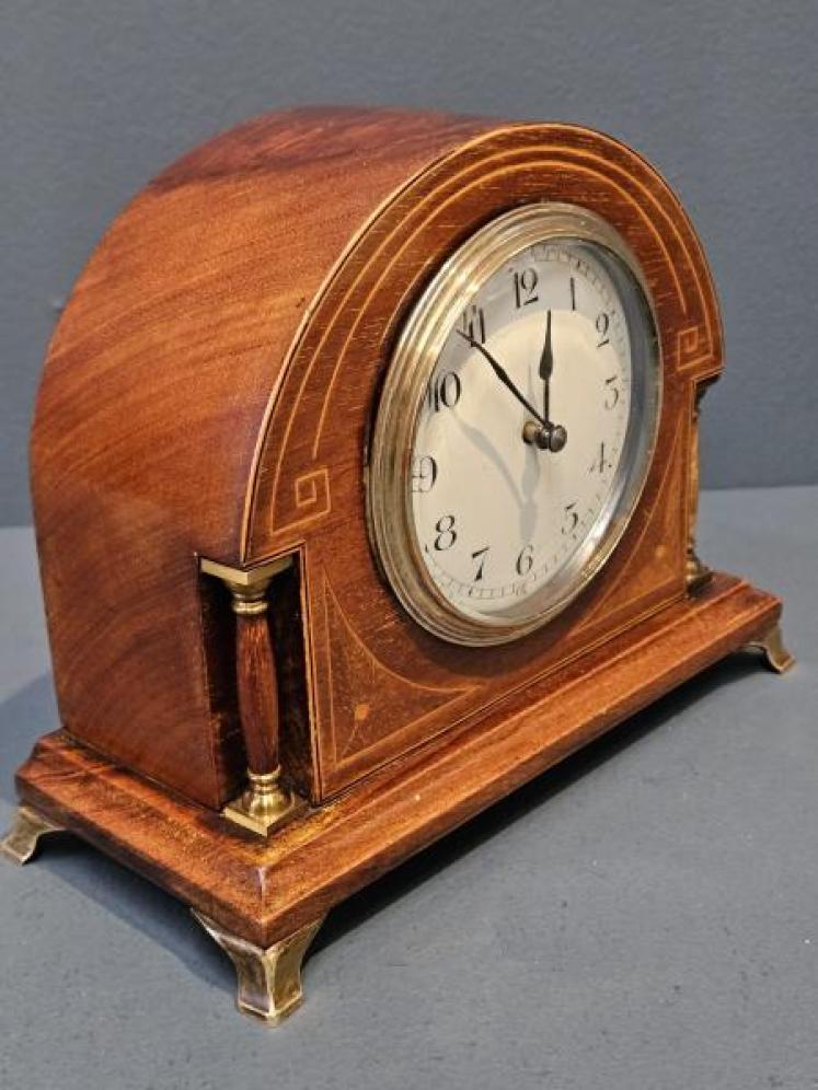 Fine Quality Edwardian Inlaid Arched Top Mantel Clock - Image 3