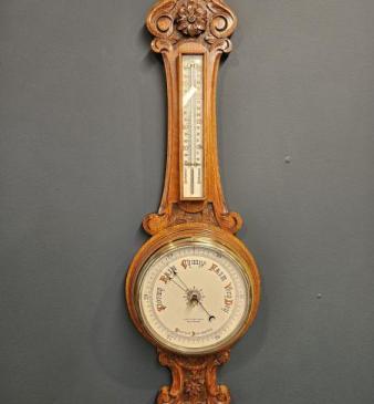 Victorian Oak Cased Banjo Barometer
