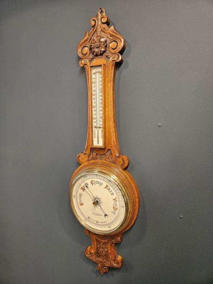 Victorian Oak Cased Banjo Barometer - Image 2