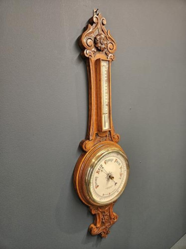 Victorian Oak Cased Banjo Barometer - Image 4