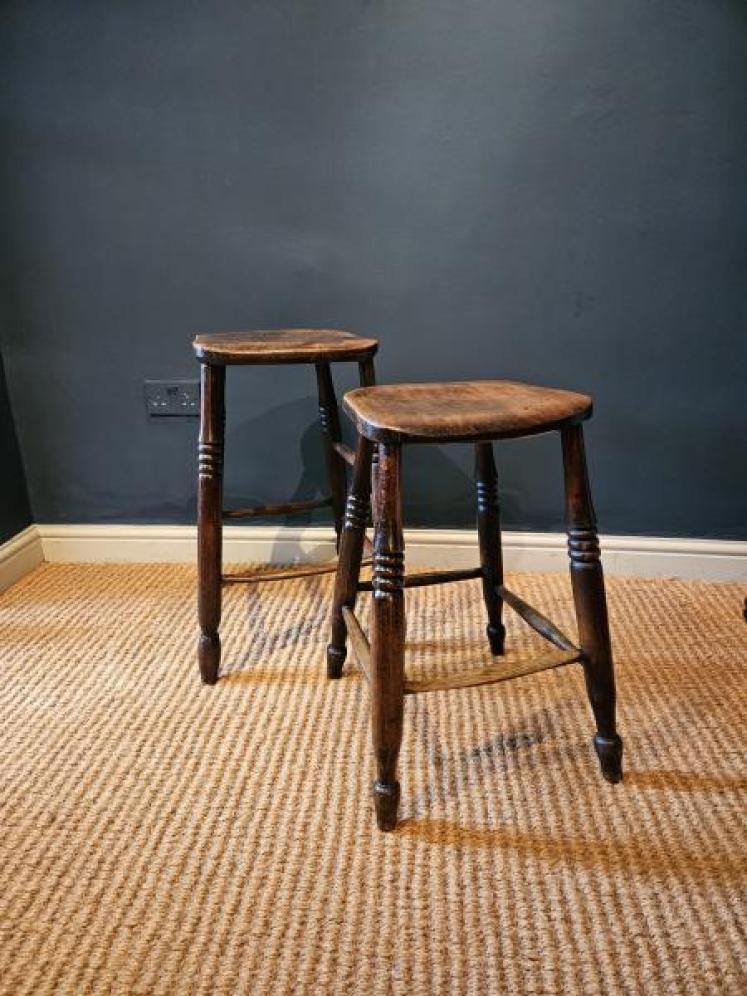 Unusual Pair of Victorian Ash Graduated Stools - Image 1