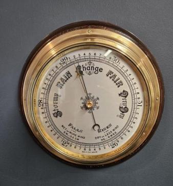 Edwardian Silvered Dial Ships Barometer 