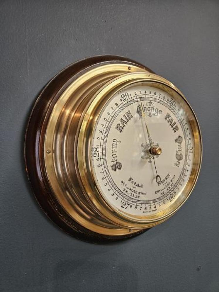 Edwardian Silvered Dial Ships Barometer  - Image 4