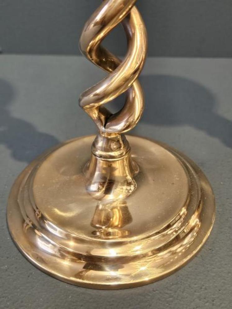Pair of Victorian Polished Bronze Barley Twist Candlesticks  - Image 3