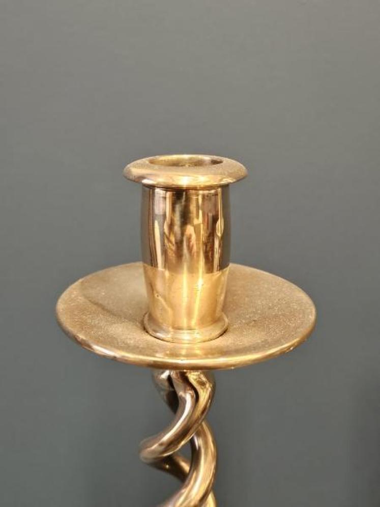Pair of Victorian Polished Bronze Barley Twist Candlesticks  - Image 5