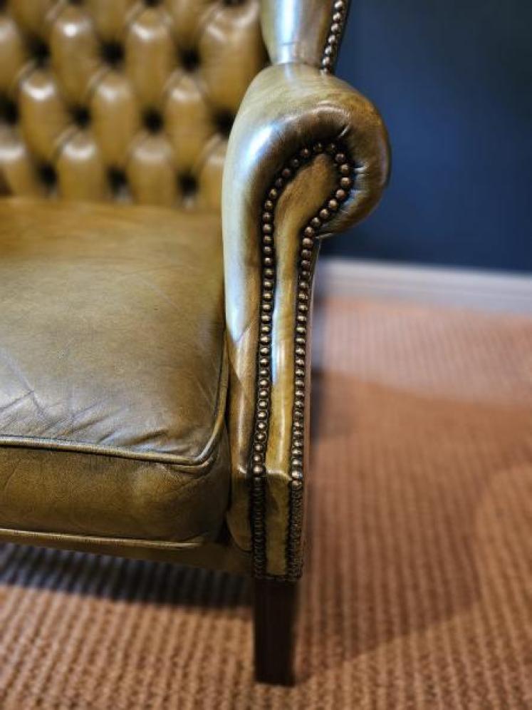 Matching Pair of Leather Wing Back Arm Chairs - Image 4