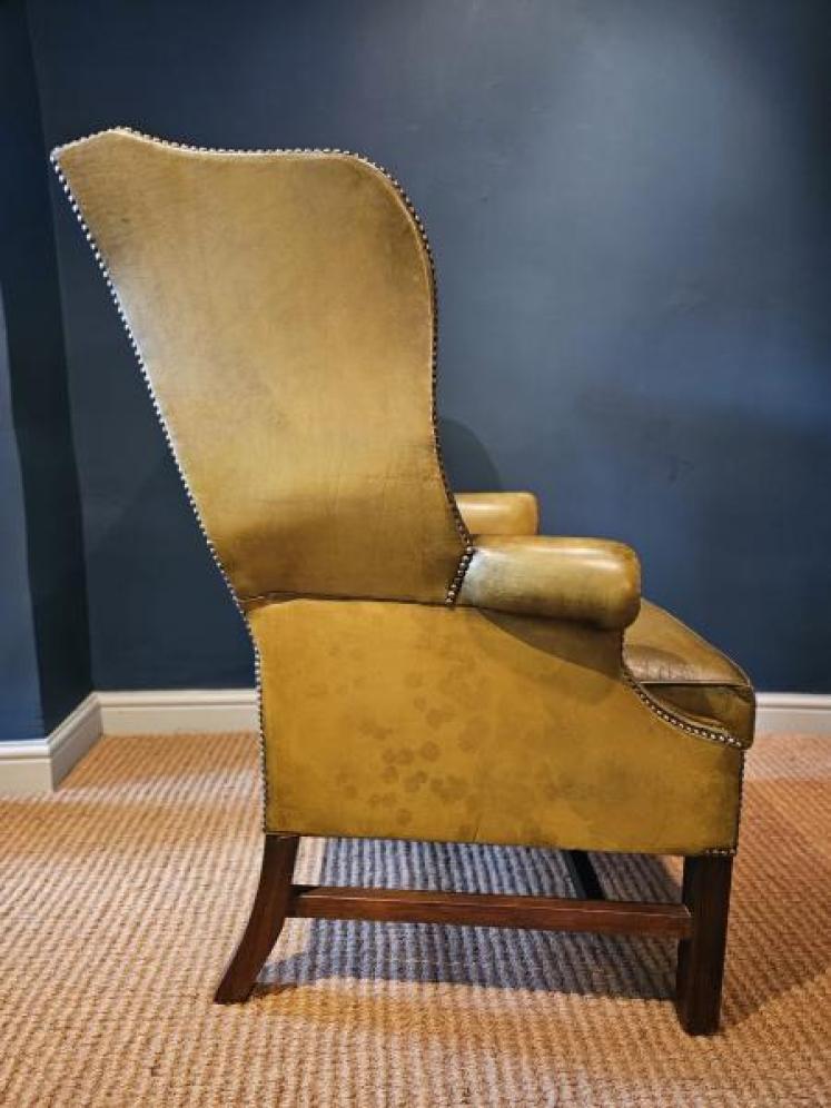Matching Pair of Leather Wing Back Arm Chairs - Image 6