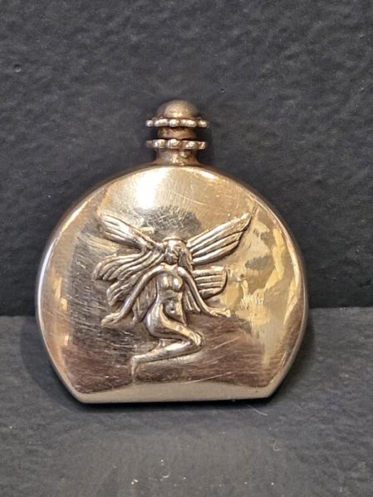 Small Embossed Silver Cologne Bottle  - Image 1