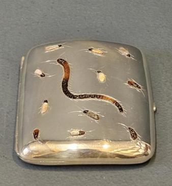 Superb Shibayama Inlaid Silver Cheroot Case