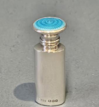 Silver and Turquoise Engine Turned Enamel Scent Bottle 