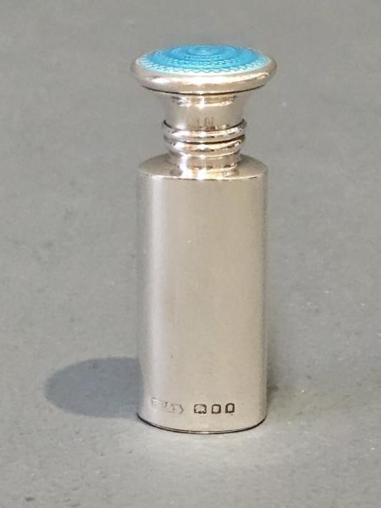 Silver and Turquoise Engine Turned Enamel Scent Bottle  - Image 3